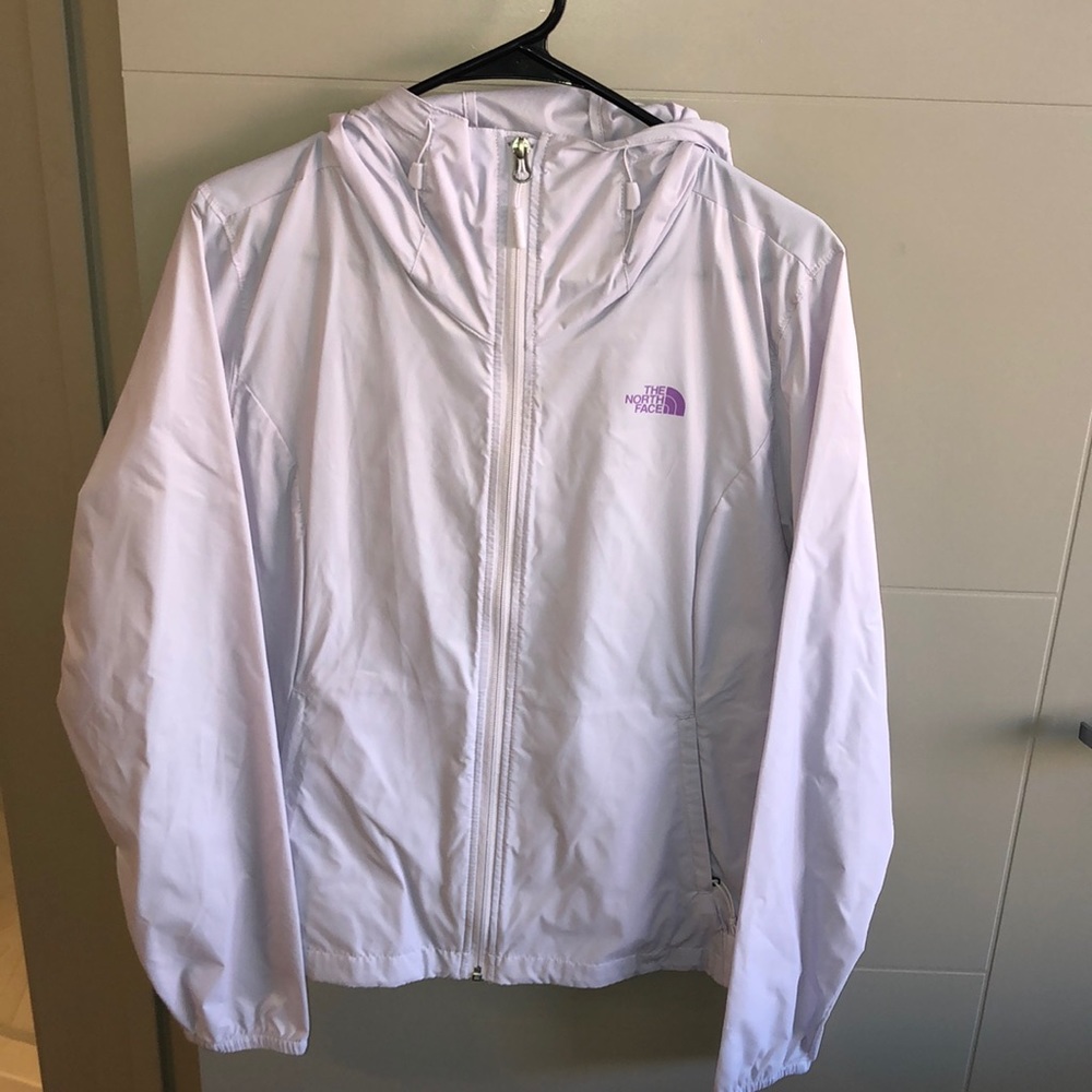 Lavender North Face wind breaker with hood